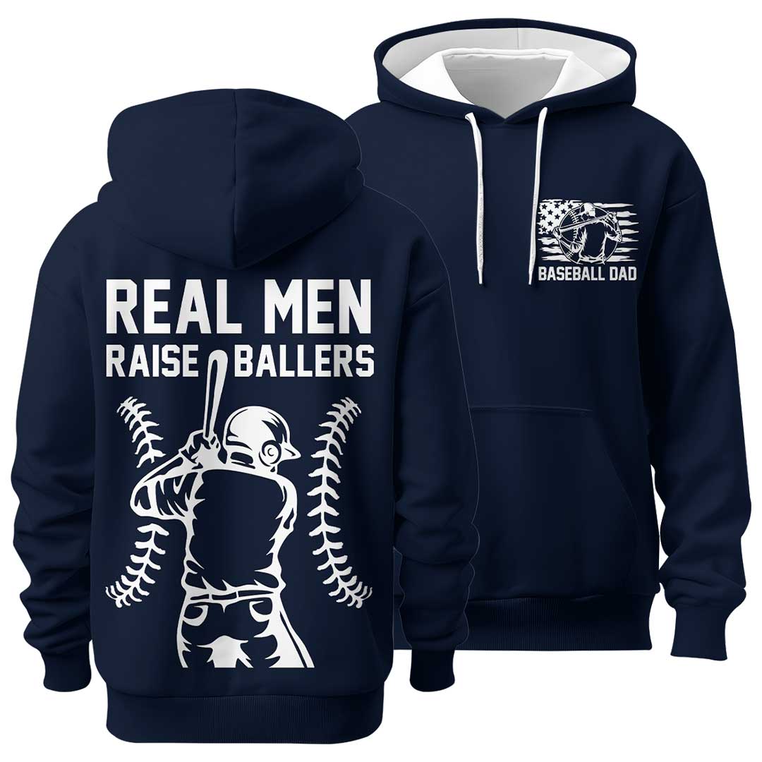 Real Men Raise Ballers - Navy and Grey Dad Baseball Hoodie
