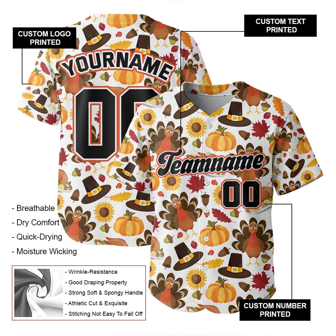 Custom Thanksgiving Baseball Jersey with Fall Season Pattern