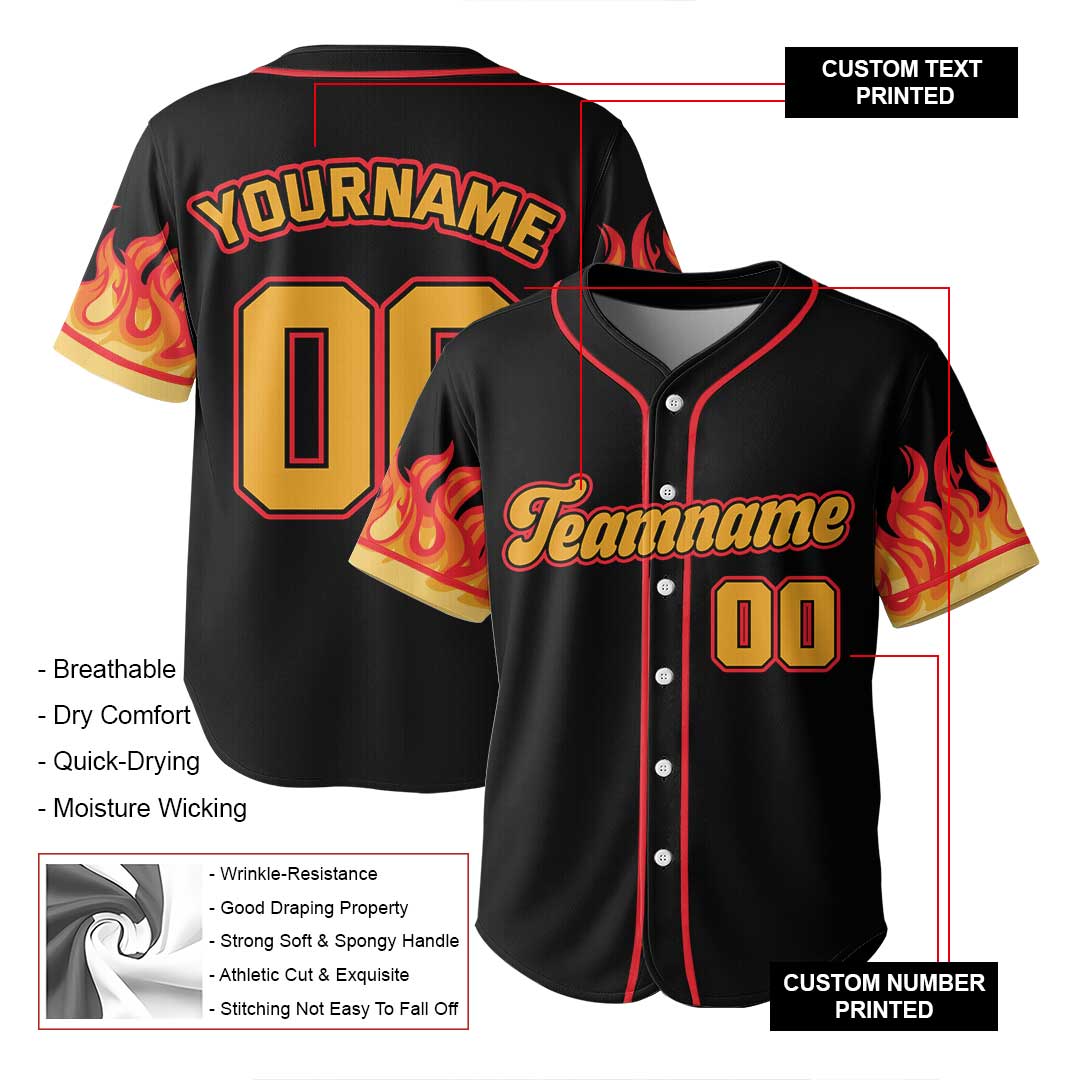 Custom Baseball Jersey with Flames Pattern