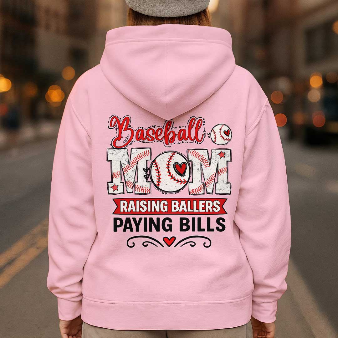 Baseball Mom Raising Ballers Paying Bills - All Over Print Baseball Hoodie