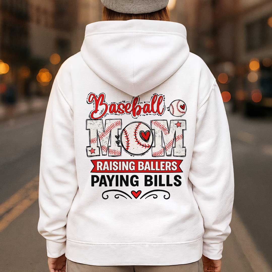 Baseball Mom Raising Ballers Paying Bills - All Over Print Baseball Hoodie