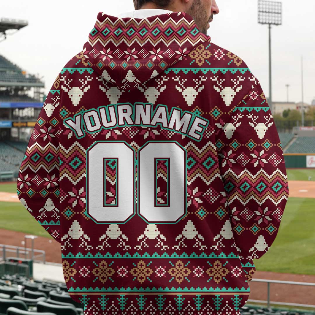 All Over Print Baseball Hoodie With Christmas Pattern