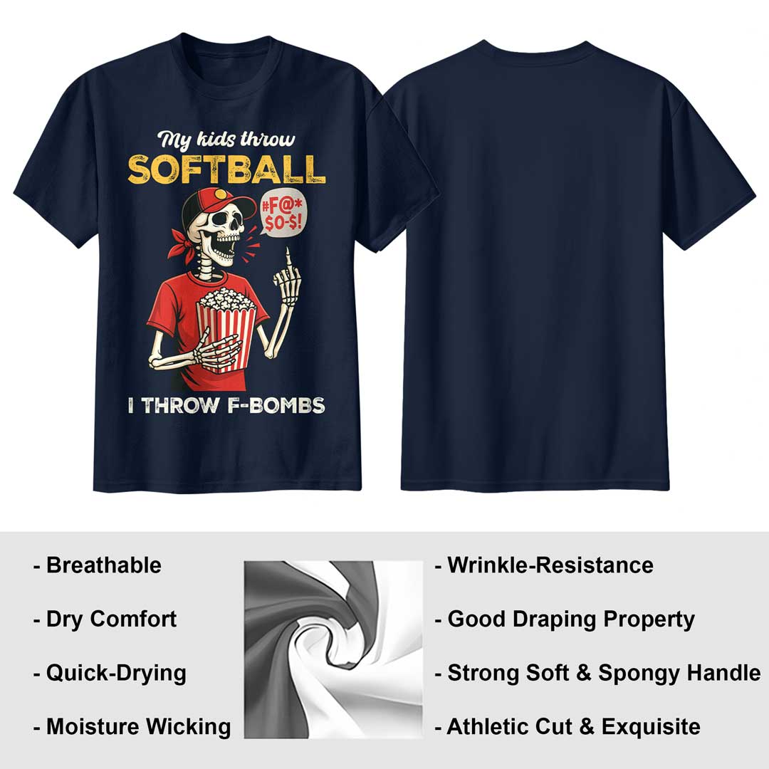 My Kids Throw Softball I Throw F-Bombs - Black White Navy Softball Tshirt