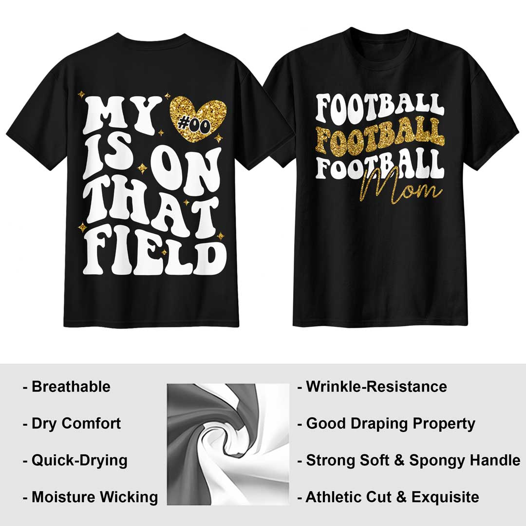 My Heart Is On That Field - Black and White Custom Football Tshirt