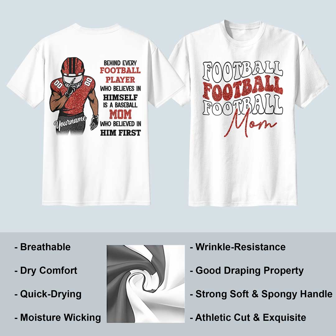 Behind Every Football Player Is A Football Mom - White and Sand Softball Tshirt