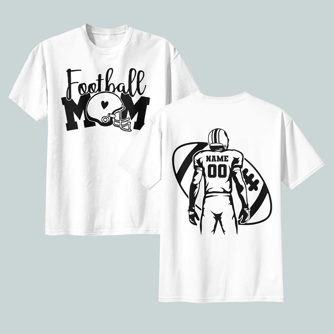 Custom Player Name and Number for Football Mom - White and Black Tshirt