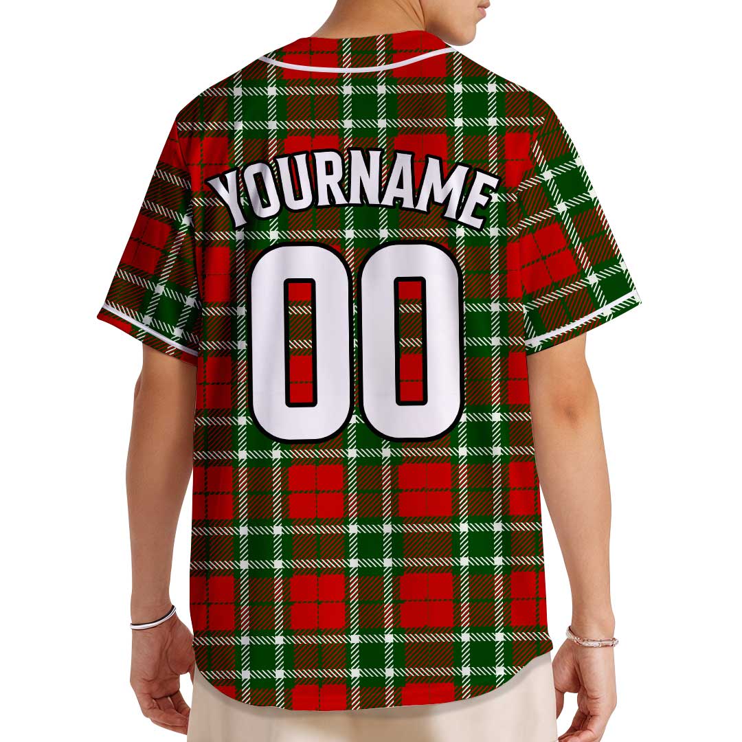 Custom Baseball Jersey with Christmas Plaid Pattern