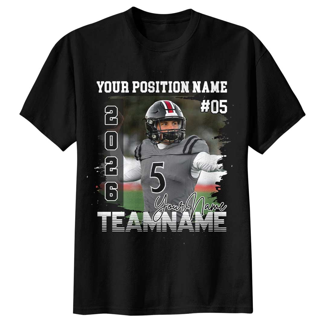 Custom Photo Football T-shirt with Player Position Name, Number and Name