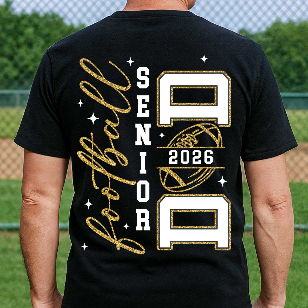 Senior Football Mom - Black and White Custom Football T-Shirt