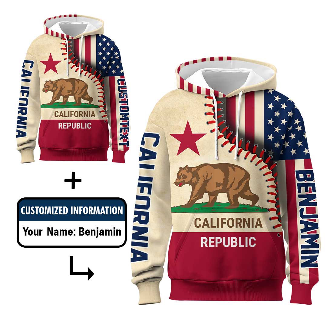Baseball California State Series - Custom All Over Print Baseball Hoodie
