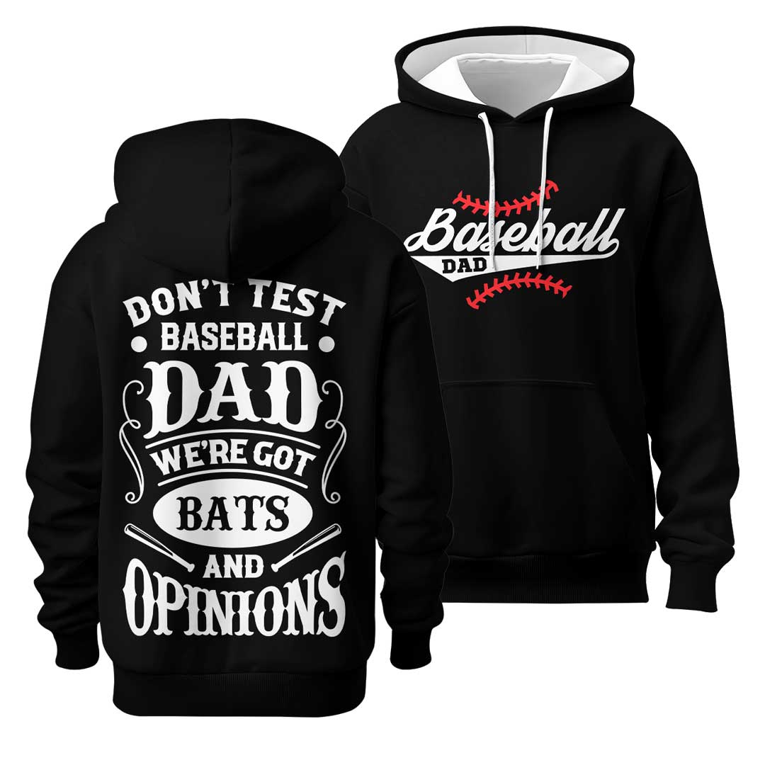 Baseball Dad Got Bats and Opinions - Black White Dad Baseball Hoodie