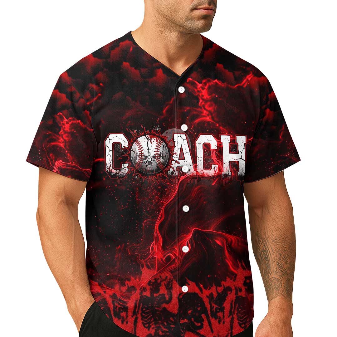 Coach - Custom Black Red Halloween Baseball Jersey