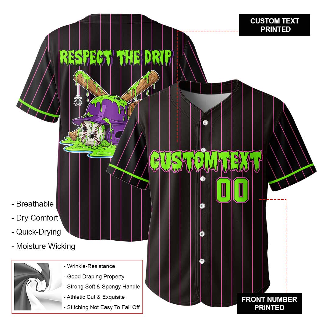 Respect The Drip - Custom Black Green Halloween Baseball Jersey