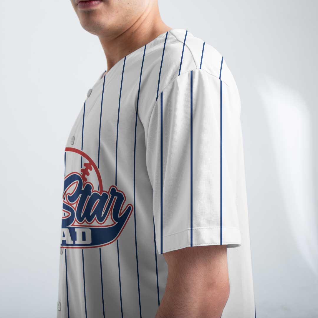All Star Dad - Custom White Navy Stripe Baseball Jersey