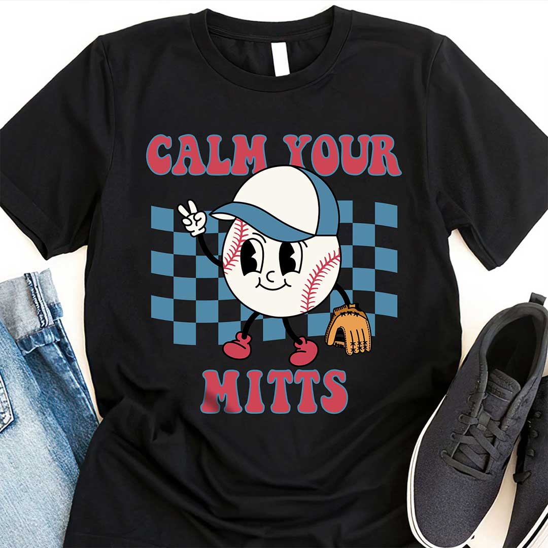Calm Your Mitts Black Sand Baseball T-Shirt