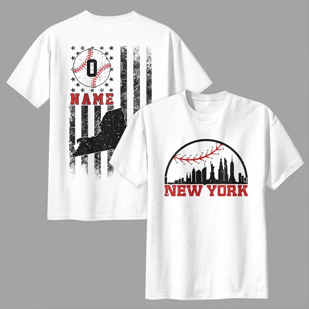 New York State Baseball - Black White Baseball T-Shirt