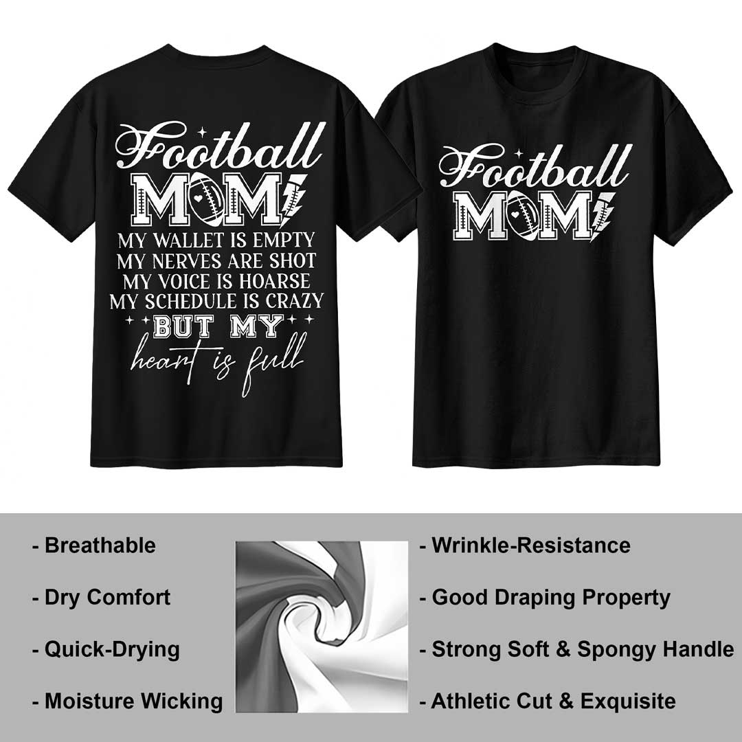 Football Mom With A Full Heart - Black and White Football Tshirt For Mom