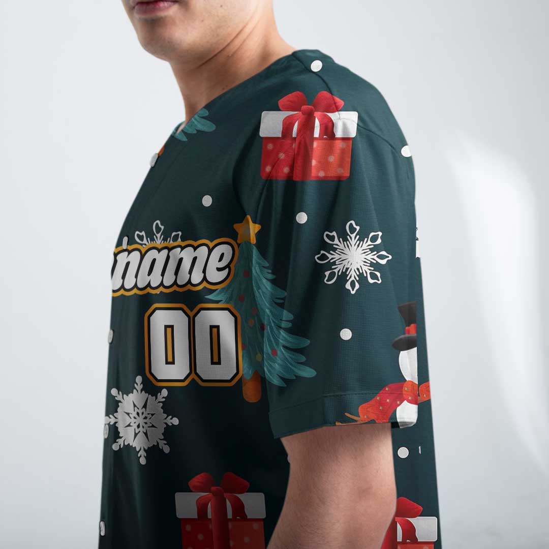 Custom Christmas Baseball Jersey with Snowman Pattern