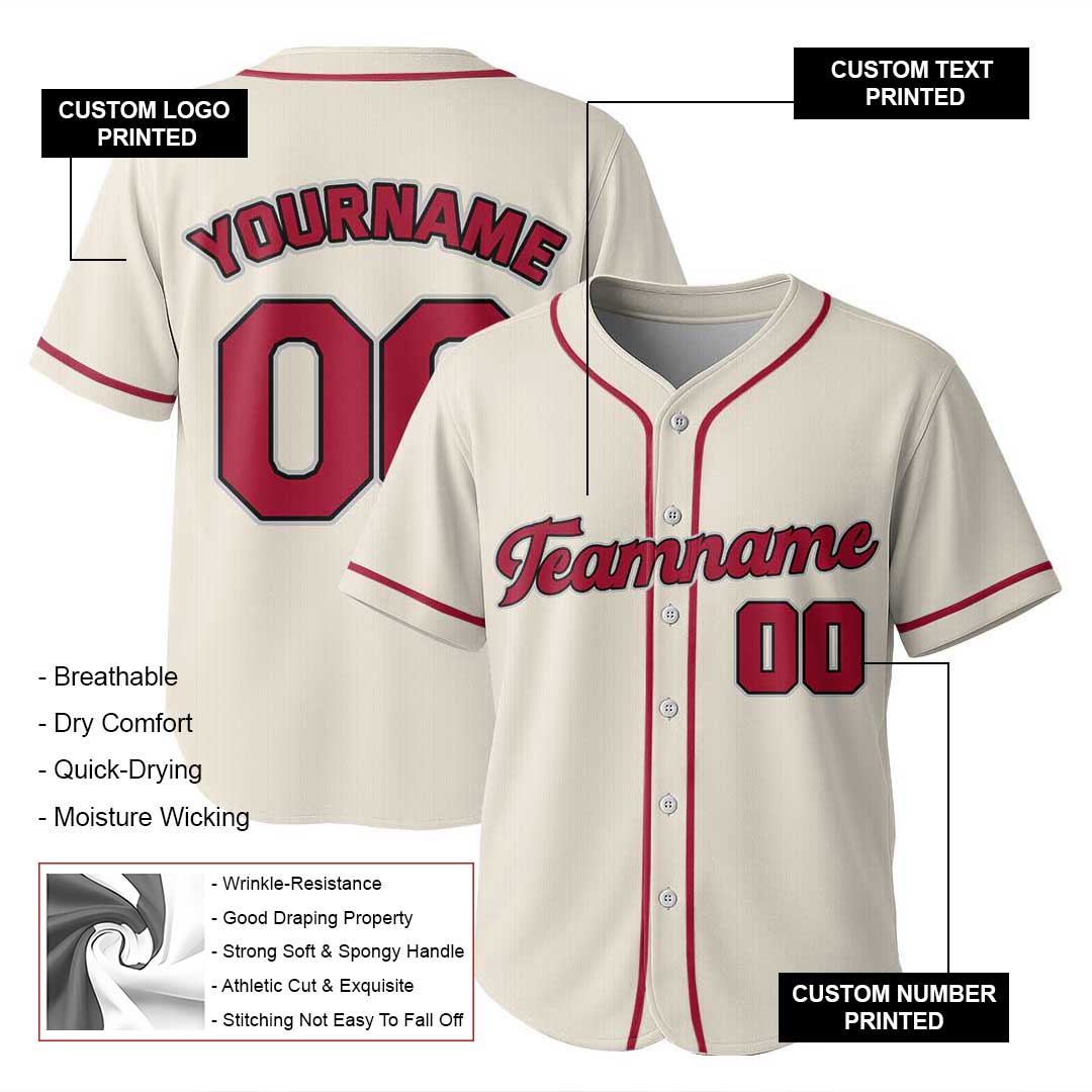 Custom Baseball Jersey with Cream Red Blue Color