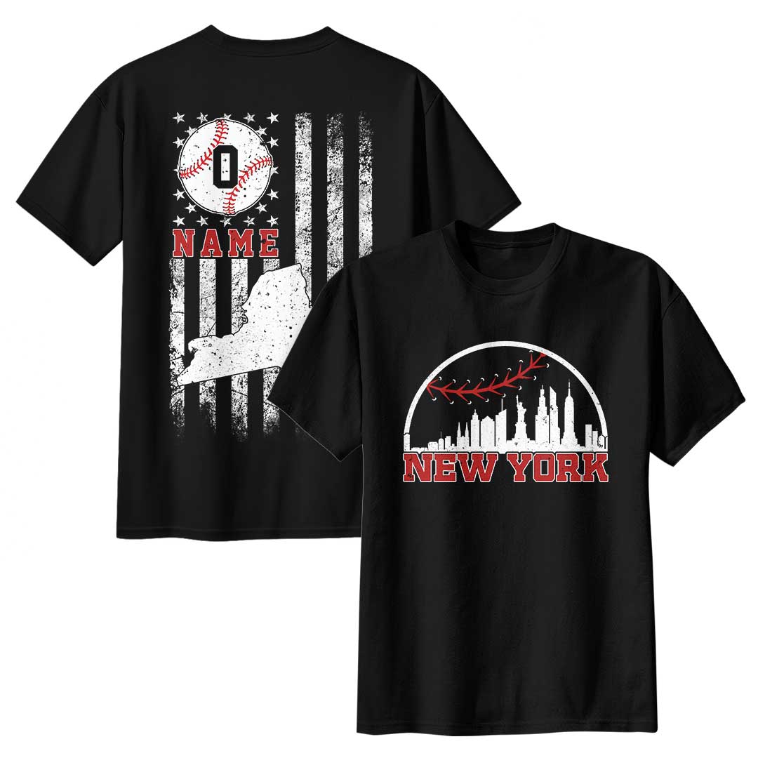 New York State Baseball - Black White Baseball T-Shirt