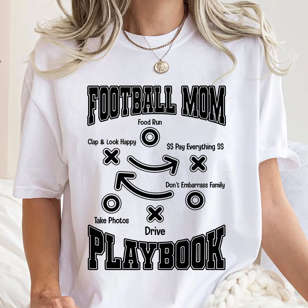 Football Mom Playbook - Sand and White Football Tshirt For Mom