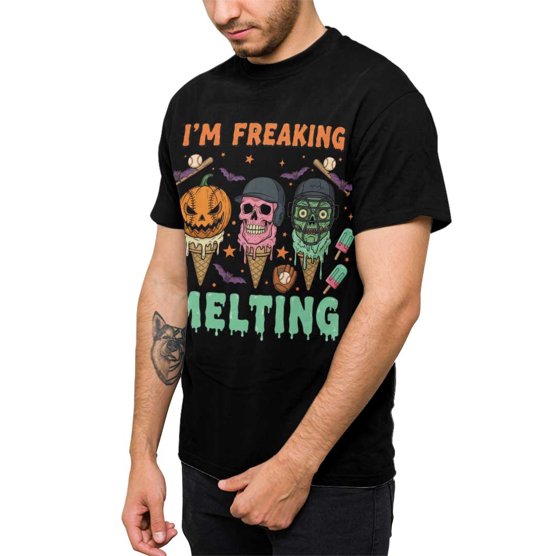 I'm Freaking Melting Black White Baseball Halloween T-Shirt
