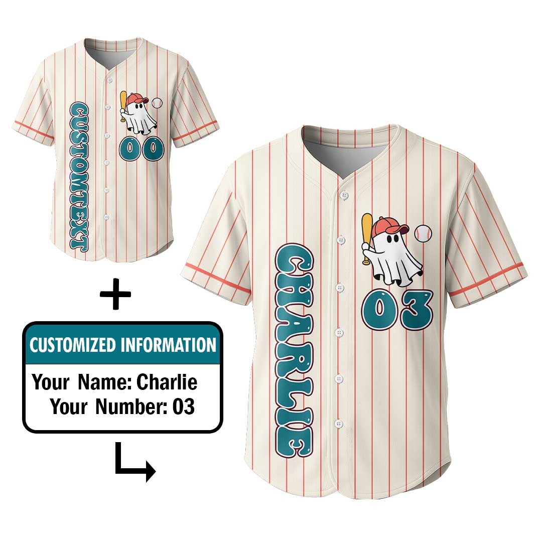 Ghost People All Year Round - Custom Cream with Orange Stripes Halloween Baseball Jersey