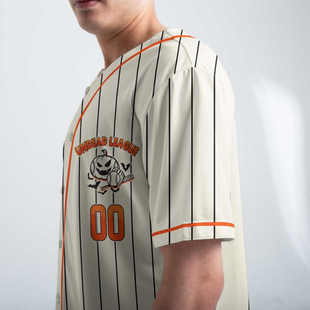 Undead League - Custom Cream Orange Halloween Baseball Jersey