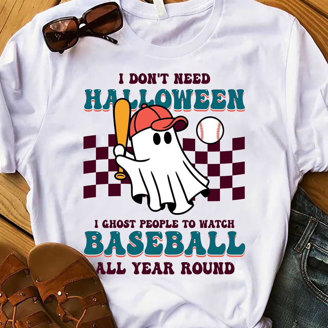 Ghost People All Year Round Black White Baseball Halloween T-Shirt