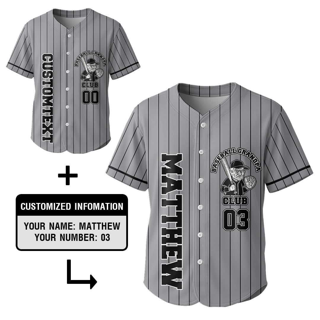 A Fulltime Baseball Grandpa - Custom Grey with Black Stripes Baseball Jersey