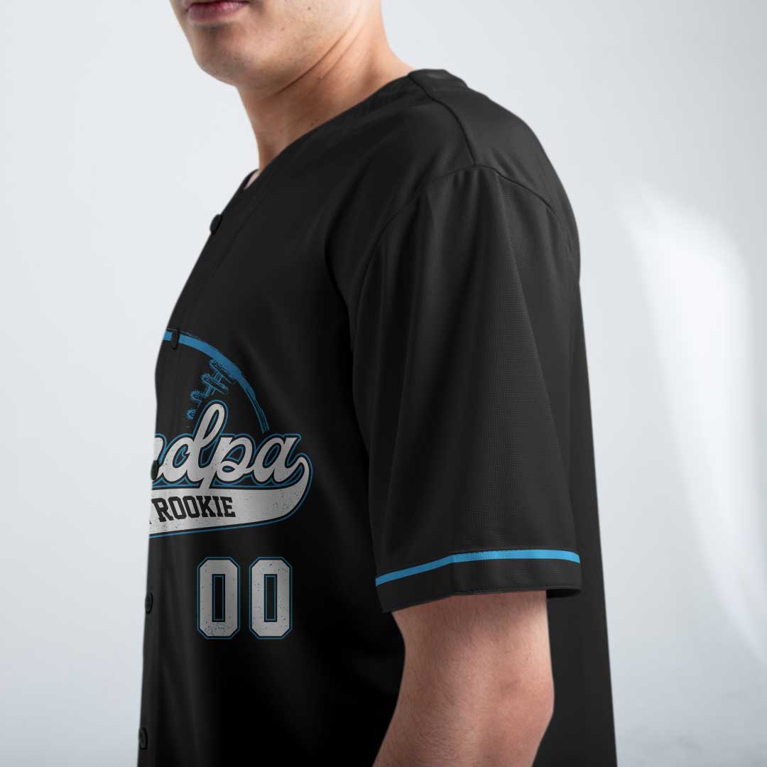 Grandpa Of The Rookie That's My Grandson Out There - Custom Black Blue Baseball Jersey