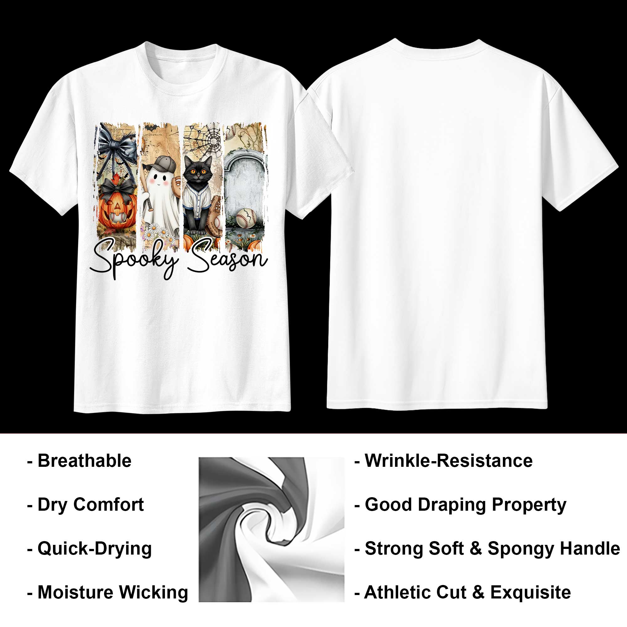 Spooky Season Black White Baseball Halloween T-Shirt