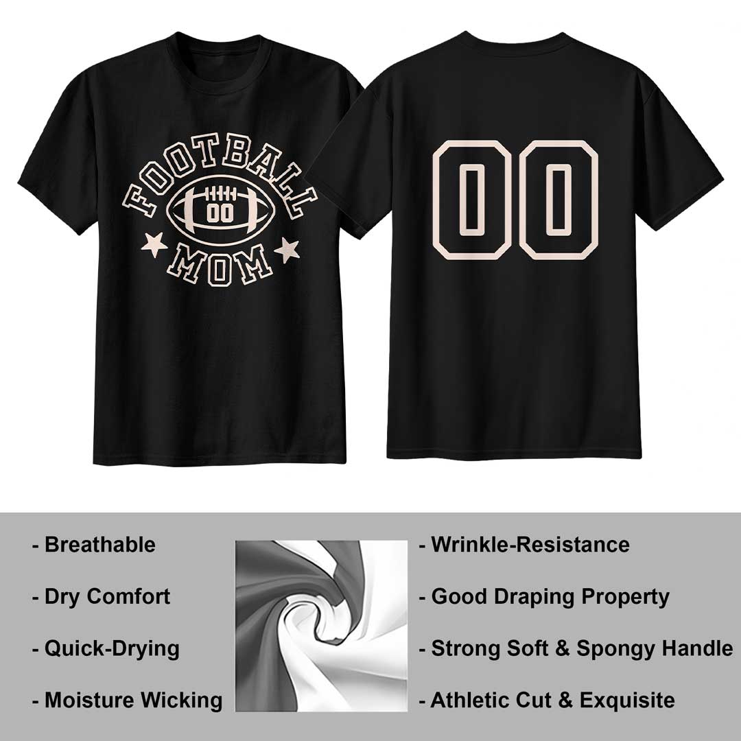 Football Mom With Custom Player Number - Black Custom Football Tshirt For Mom