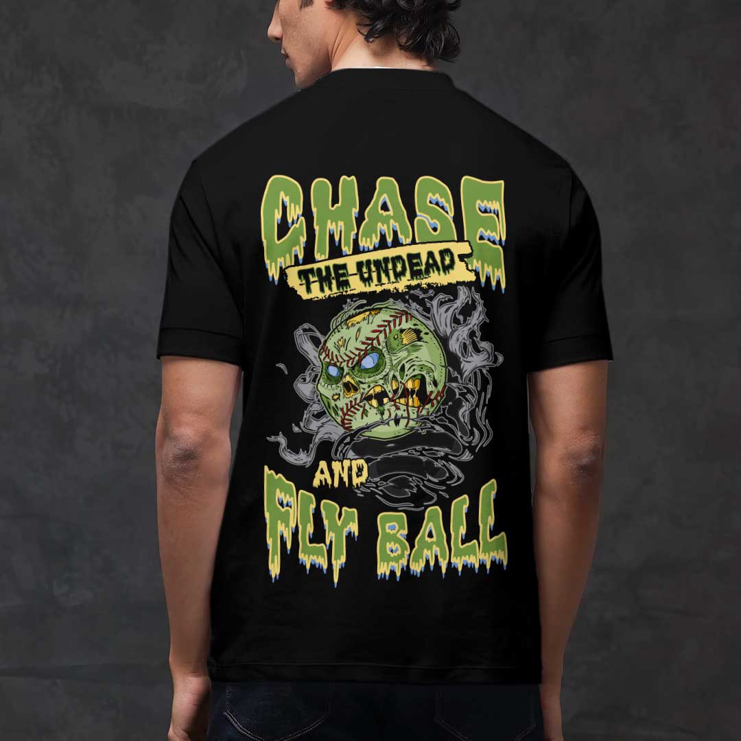 Chase The Undead And Fly Ball Black White Baseball Halloween T-Shirt