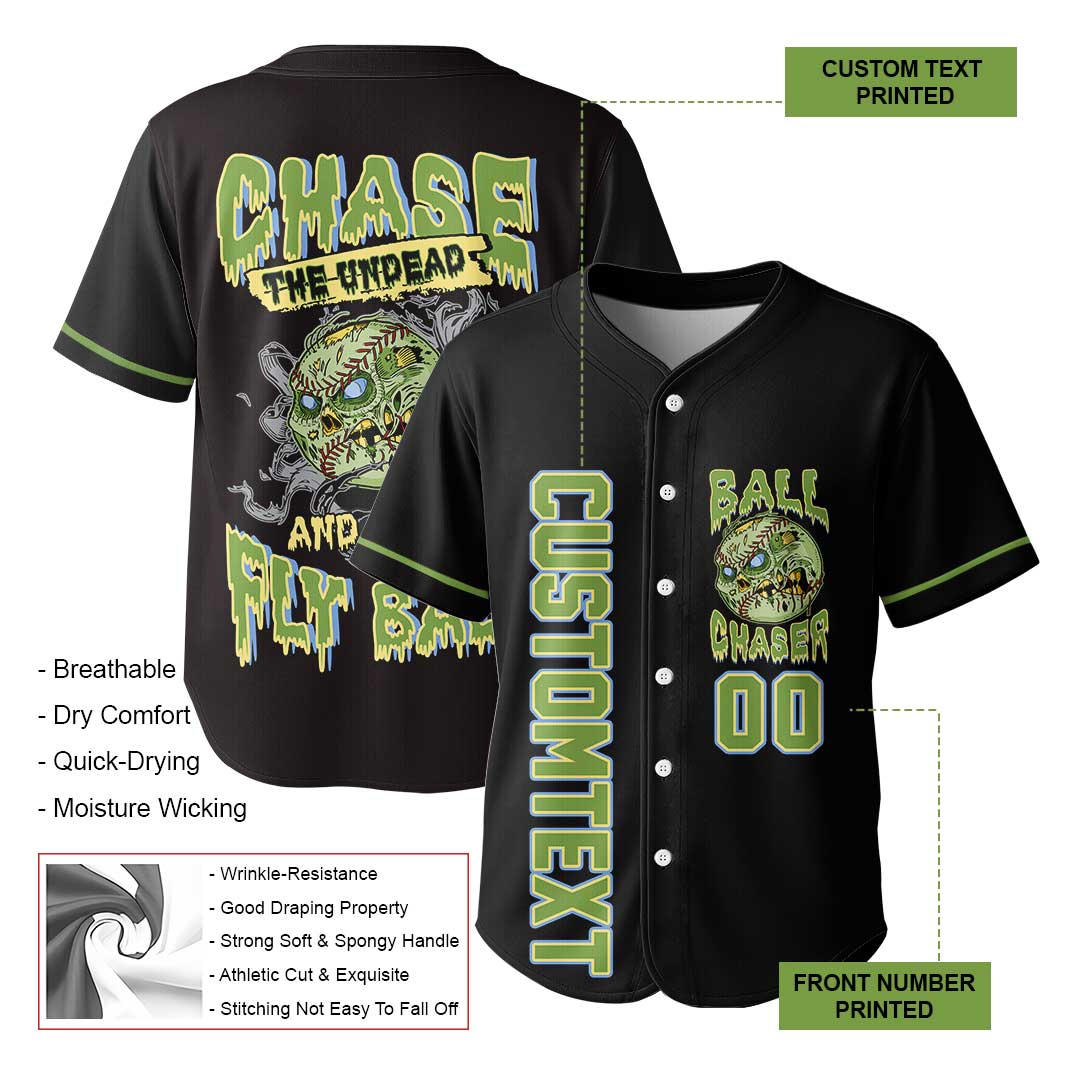 Chase The Undead - Custom Black Halloween Baseball Jersey