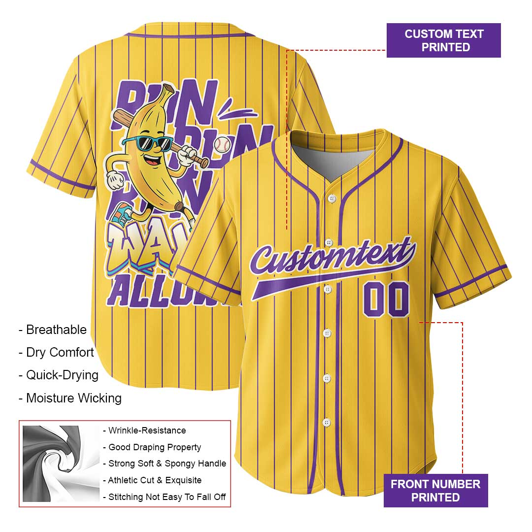 Run Run Run - Custom Yellow White Baseball Jersey