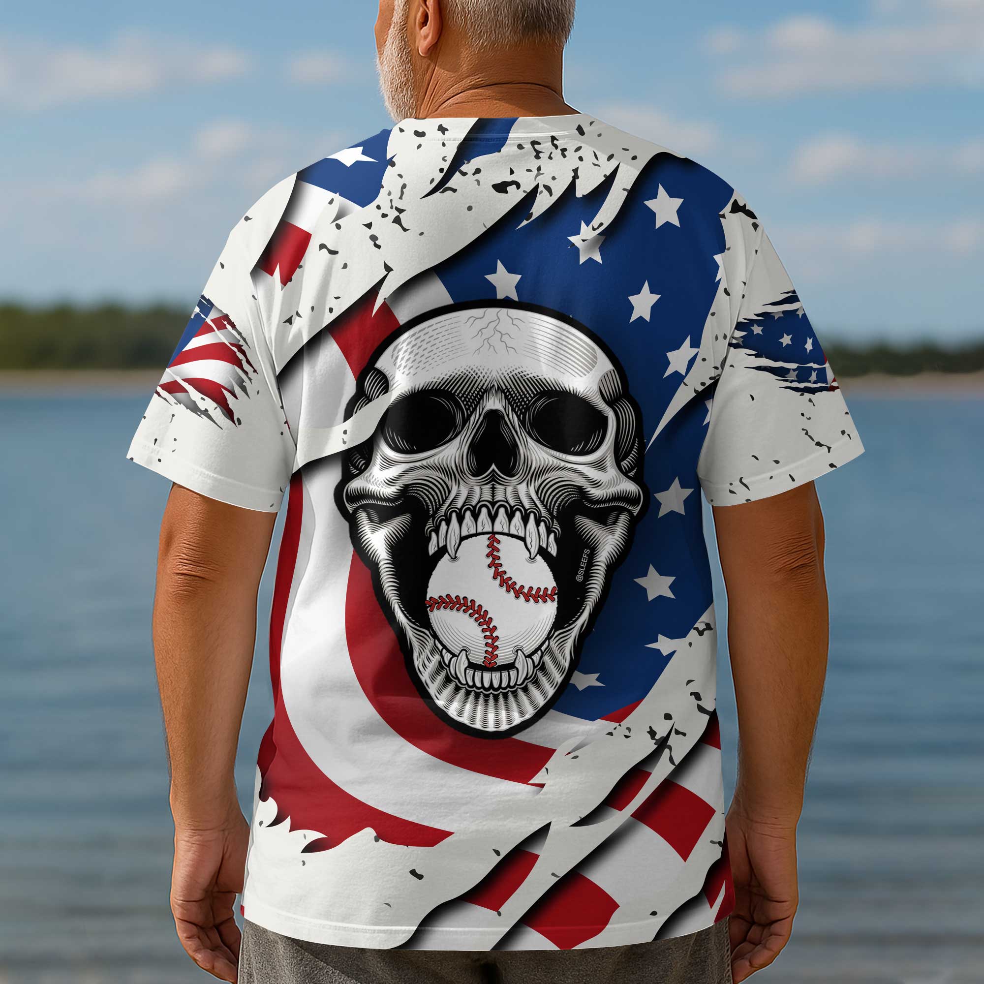 Baseball Skull All Over Print T-Shirt