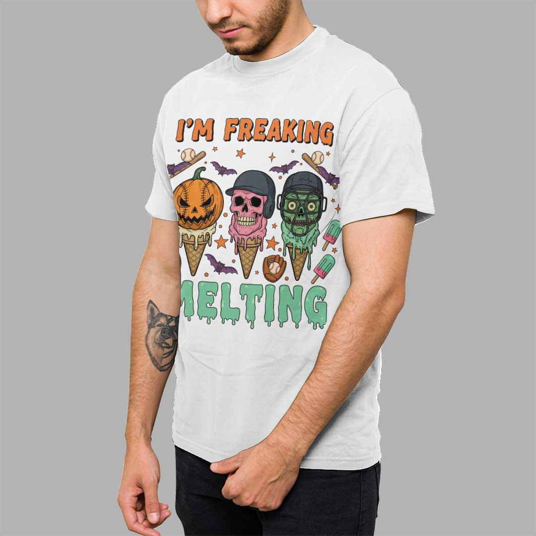 I'm Freaking Melting Black White Baseball Halloween T-Shirt
