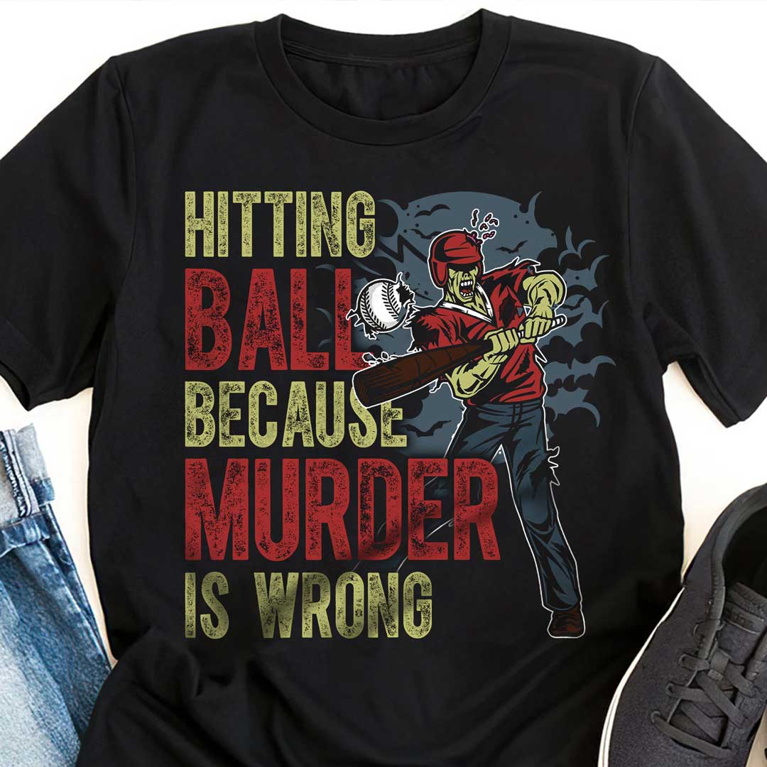 Hitting The Ball Black White Baseball Halloween T-Shirt