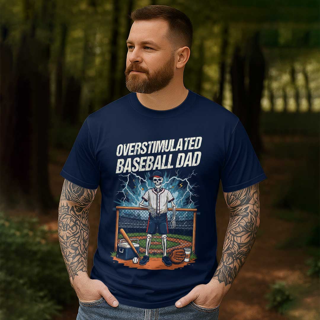 Overstimulated Baseball Dad Black Navy Baseball T-Shirt