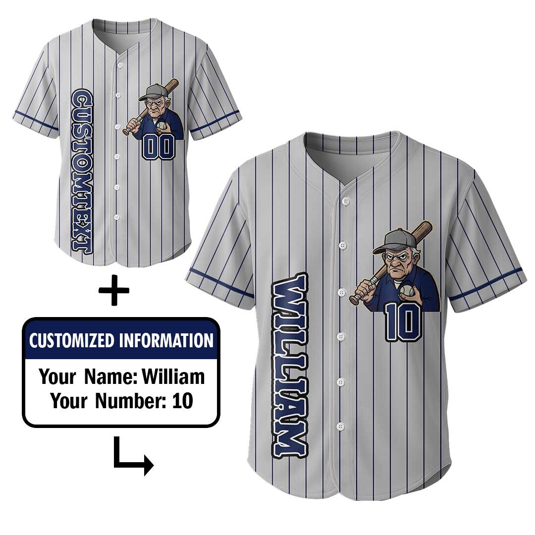 MVP Means Most Valuable Papa - Custom Grey with Navy Stripes Baseball Jersey