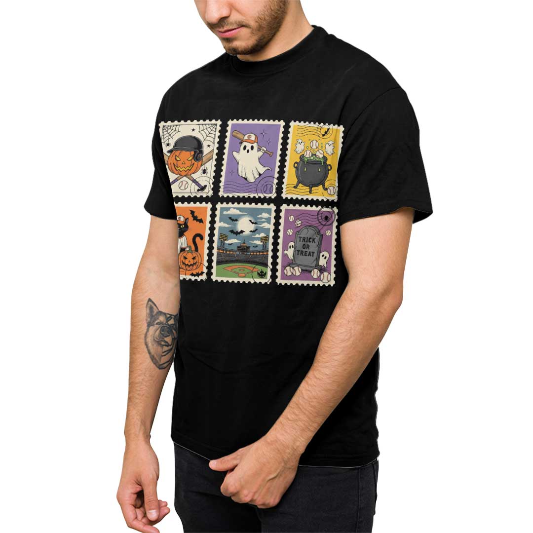 Halloween Baseball Ghost Cat Pumpkin Baseball T-Shirt