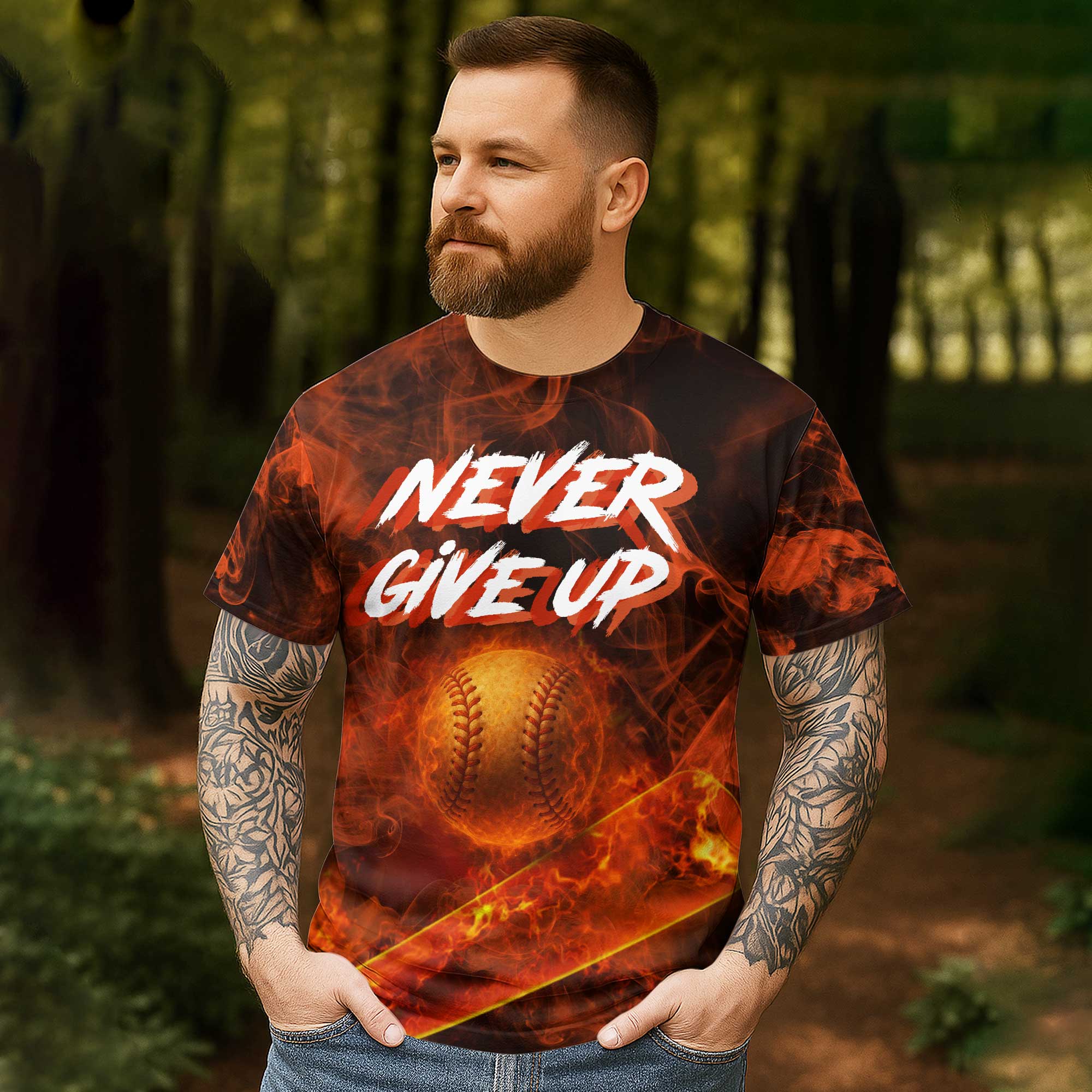 Never Give Up Baseball Shirt For Baseball Lover - Custom Text & Custom Number - All Over Print