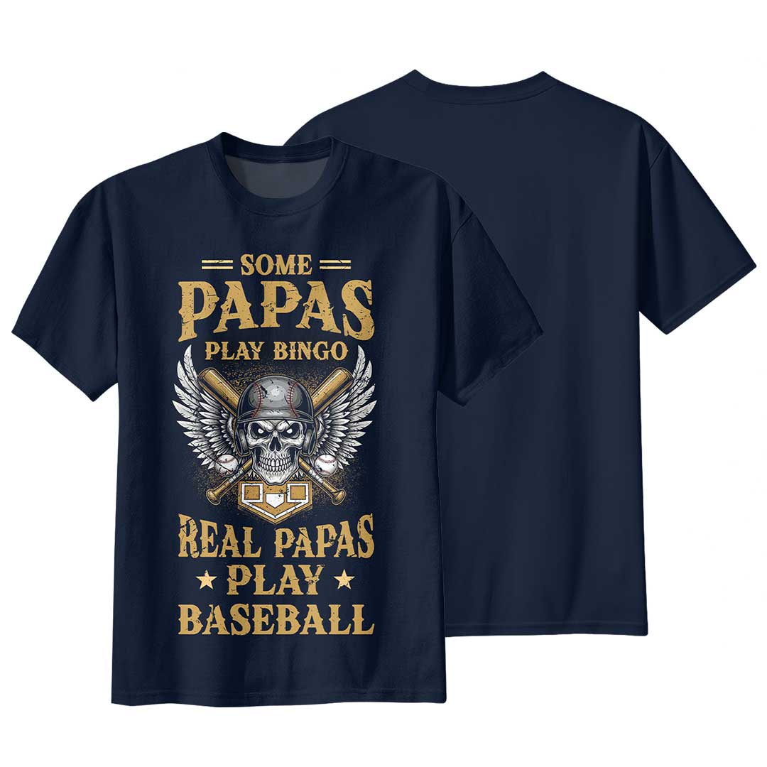 Real Papas Play Baseball - Black and Navy Baseball T-Shirt
