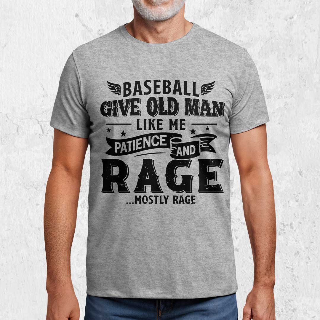 Baseball Give Old Man Patience and Rage - Black Navy Baseball T-Shirt