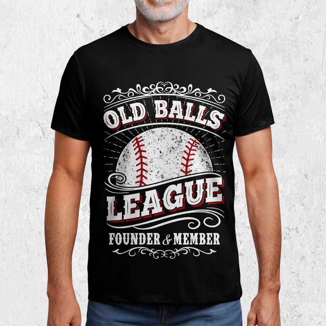 Old Balls League Founder - Black White Baseball T-Shirt