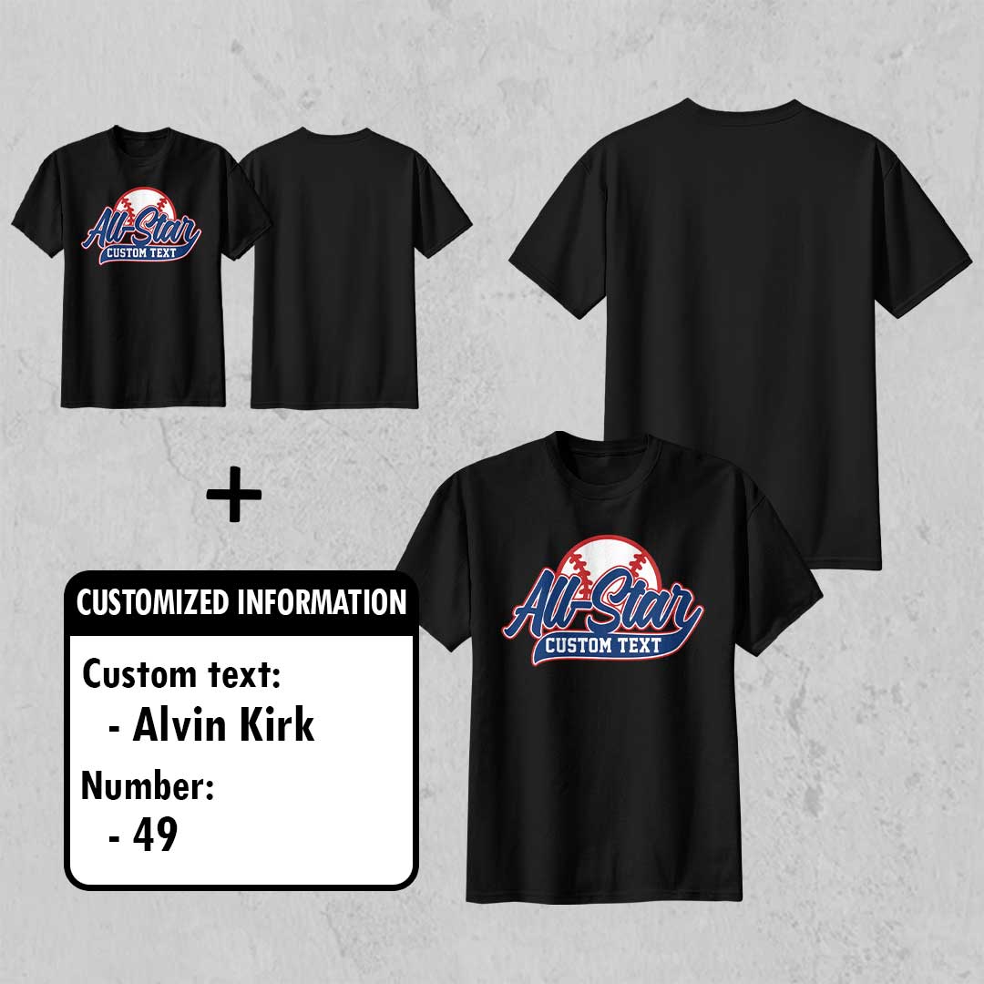 All Star Baseball - Custom Black White Baseball T-Shirt