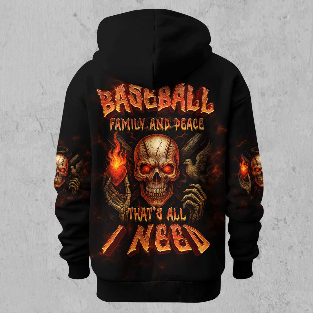 Baseball, Family and Peace - Custom Black Skull Baseball Hoodie
