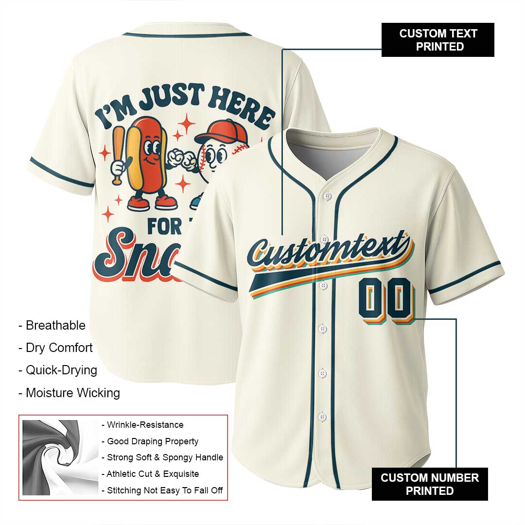 I'm Just Here For The Snacks - Custom Cream Baseball Jersey