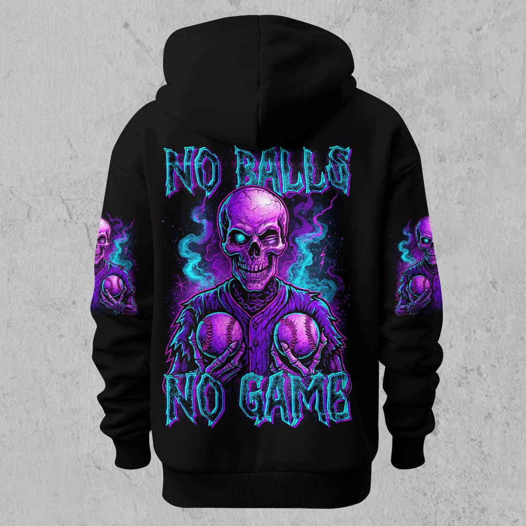 No Balls No Game - Custom Black Skull Baseball Hoodie